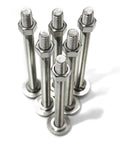 Stainless steel hex bolts with washers and nuts, upright cluster; fully threaded
