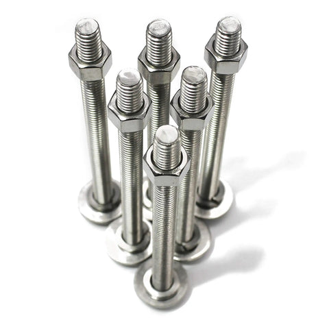 Tough-As-Nails 3/8-16 X 5 Stainless Steel Hex Bolts With Nuts, Flat And Lock Washers, 18-8 304 Stainless, Fully Threaded
