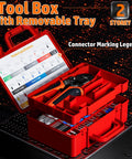 Self Adjusting Ratchet Wire Crimping Kit with 1750 Tinned Copper Ferrule Terminals in red toolbox with removable tray
