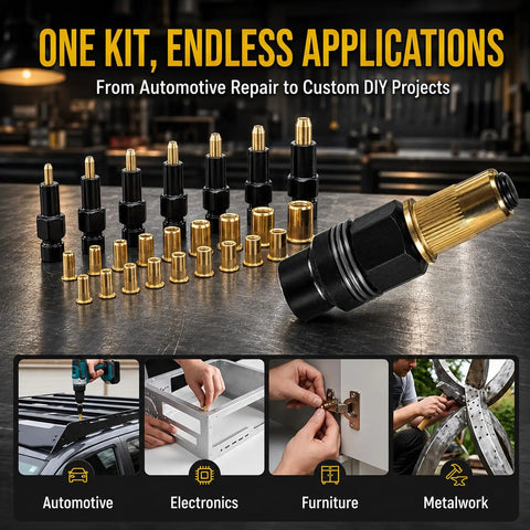 Multi Size Rivet Nut Tool Kit M3 To M12 With Matching Rivet Nuts For Metal Sheets And Aluminum Panels Auto Repair Ready Threaded Inserts for automotive, electronics, furniture, metalwork