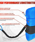 Quarter Inch Fifty Foot Synthetic Heavy Duty Winch Rope for ATV UTV 4x4 Off Road Vehicles 9000 Lb Capacity With Steel Hook