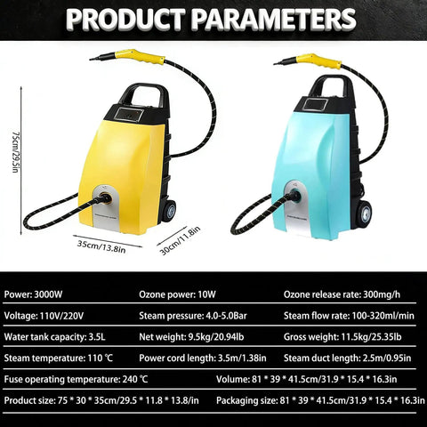High Pressure Steam Cleaner 3000W Heavy Duty Portable Steamer With 3.5L Tank Adjustable Steam Dual Thermostat for deep cleaning.