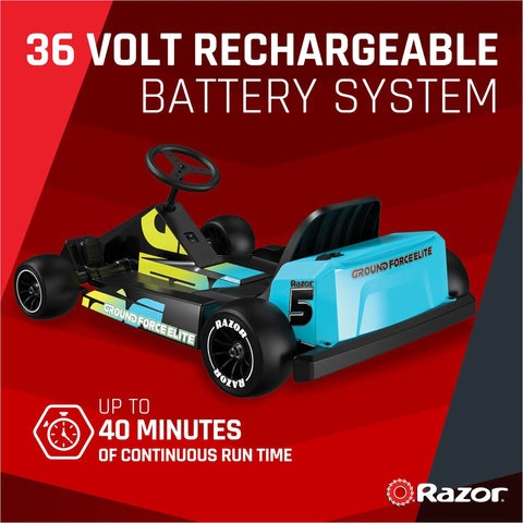 Ground Force Elite Electric Go Kart For Teens And Adults, Sick 14 MPH Top Speed, 40 Minute Run Time, 350W Hub Motor, 36V Rechargeable Battery, Rear View