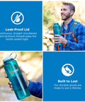 Person outdoors holding a 48 Oz Wide Mouth Silo Water Bottle BPA Free Durable Leak Proof Large Capacity for Hiking, Gym, and Sports.