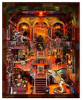 Dinosaur Museum 3D Wooden Puzzle with LED Lights for Bookshelf Decor DIY Craft for Adults, featuring dinosaur figures on shelves