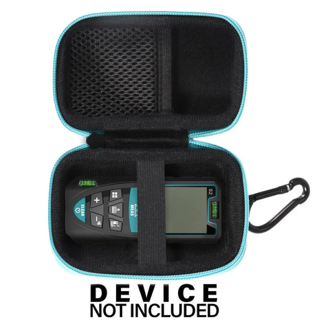 Heavy Duty Semi Hard Carrying Case For Laser Distance Meter With Two Bubble Levels, open with mesh pocket and soft lining.