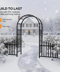 PVC Garden Arch Trellis With Fence For Climbing Plants Outdoor 91 Inch High Entryway Garden Gate Divider Black Finish in snow