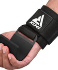 Weight Lifting Hooks For Deadlifts And Pull Ups, 600 Lb Capacity, 8mm Neoprene Wrist Wraps, Adjustable Grip Enhancer visible on wrist