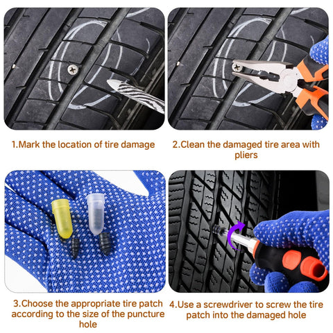 Step-by-step guide using 100 Piece Tire Plug Repair Kit No Tire Removal Needed Patch Tools With Portable Storage Bag For Quick Flat Tire Fix