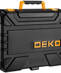 Sturdy black toolbox for 126 Piece DIY Tool Kit With 8V Cordless Drill, Handy Tool Box Set For Home Repair And Handyman Projects.