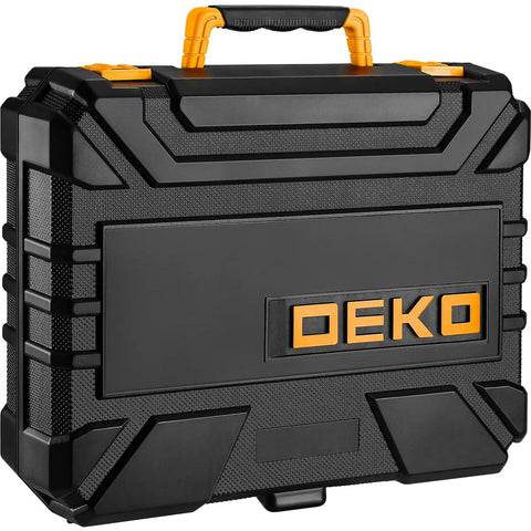 Sturdy black toolbox for 126 Piece DIY Tool Kit With 8V Cordless Drill, Handy Tool Box Set For Home Repair And Handyman Projects.