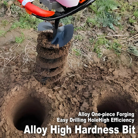 Heavy Duty 2 Inch Earth Auger Drill Bit With 31.5 Inch Length Carbon Steel Spiral Hole Digger drilling into soil