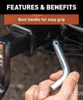 Half Inch Trailer Hitch Pin And Clip For One And A Quarter Inch Receivers, Easy Grip 105 Degree Bend shown with receiver