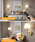 Battery Operated Wall Sconces Set of 2, Wireless Wall Lights with Rechargeable Battery, Smart Display & Remote, Dimmable Cordless Wall Lamps with 12 RGB Colors for Bedroom, Living Room, Hallway Decor in cozy bedroom setting.