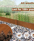 Weathering Steel Edging Kit Six Pack For Landscaping, Corten Steel Rust Patina Finish, garden installation with stone border