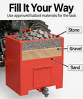 Beefy 800 Lb Tractor Ballast Box For Front Load Stability Category 1 3 Point Hitch Counterweight filled with stone, gravel, sand