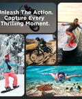 Collage of outdoor sports captured with Dope 4K Action Camera With Dual Screen And Stabilization Two 12MP Photos 30m Waterproof