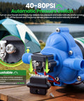 12V Water Pump With 3.5 GPM Flow Pure Copper Diaphragm Motor Self Priming Design close-up with adjustable PSI switch