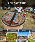 36 Inch Round Fire Pit Grate For Outdoor Grillin Foldable Heavy Duty Steel Campfire BBQ Grid In Use At A Campground