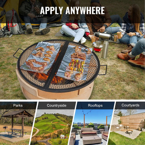 36 Inch Round Fire Pit Grate For Outdoor Grillin Foldable Heavy Duty Steel Campfire BBQ Grid In Use At A Campground
