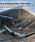 Mosquito Netting for Patio Umbrella 10x10 Ft Canopy Screen, showing TPU base setup for wind resistance, weather resistant mesh.