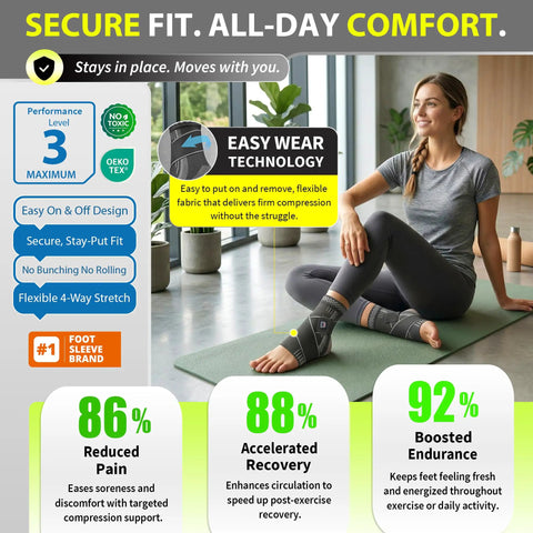 Woman wearing Ankle Brace With Strap For Pain Relief From Sprains And Plantar Fasciitis, Achilles Tendonitis Support, Size L