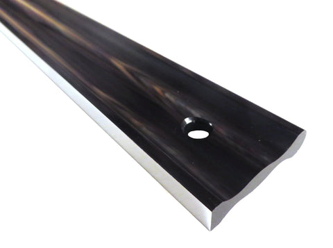 18-inch anodized aluminum straight edge with hole; side view.