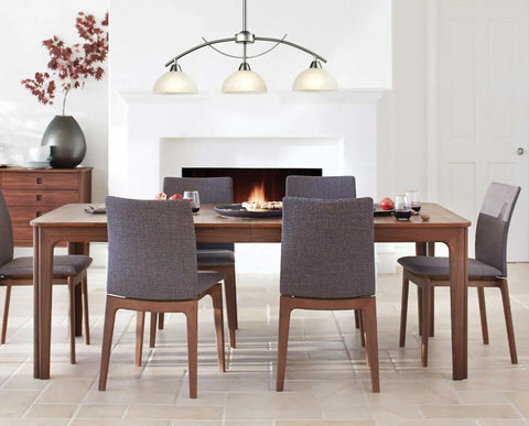 Dining room with Modern Frosted Glass Alabaster Shade Pendant Lighting For Kitchen Island With Arched Rod Hung Sloped Ceiling Brushed Nickel Finish 3 Light Fixture ETL Listed Sleek And On Trend Kitchen Lighting above table.