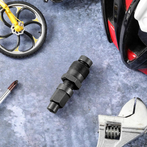 Durable Carbon Steel Bicycle Crank Remover Puller Kit for bike crankset arms with toolbox background.