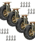 Built Tough Heavy Duty Pneumatic Casters 250 Millimeter Rubber Wheels 4 Pack with swivel castors and mounting bolts.