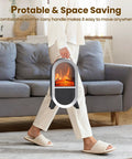 Person carrying Portable Electric Fireplace Heater For Indoor Use With 1500W High And 750W Low Settings Realistic 3D Flame