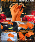 Orange 9 mil heavy-duty nitrile gloves with raised diamond texture grip; for cleaning, auto repair, lab work, cooking.