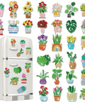 Spring Diamond Painting Magnets Set 30 Pcs Refrigerator Magnets Kit featuring colorful plant and flower designs on a fridge.