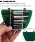 Hand holding 6 Piece Stripped Screw Extractor And Damaged Bolt Remover Set in portable case