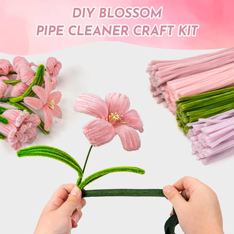 Ultimate Pipe Cleaners Craft Kit For DIY Flowers 400 Chenille Stems in pink and green, hands crafting floral stem