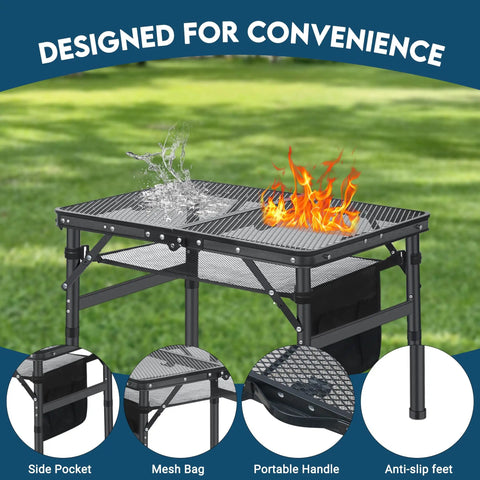 Small Folding Grill Table For Camping And Outdoor Cooking Portable BBQ Ready Picnic Stand With Three Height Settings