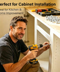 Man using Self Tapping Wood Screws Set 120 Pieces No 8 White Flat Head Assortment for cabinet installation.