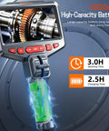 Two Way Articulating Borescope With 1080P HD Endoscope Camera And 8 LED Lights showing battery life and screen display