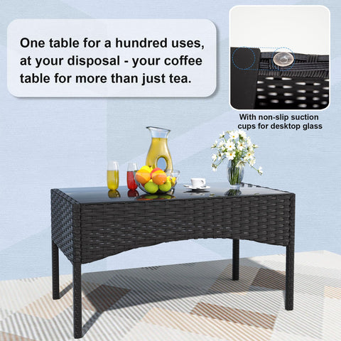 4 Piece Wicker Patio Furniture Set With Cushions, Outdoor Conversation Set With Loveseat, Two Chairs, And Glass Coffee Table, Weather Resistant For Backyard, Poolside Or Porch, Khaki Finish, Easy Care Comfort And Style