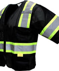 Real Deal Class Three High Visibility Safety Vest With Bold Reflective Tape Super Breathable Mesh Material Built Tough Storage Pockets Ansi Certified Job Site Essential For The Whole Foreman Crew Pack Black 5Xl side view showing reflective tape and pockets