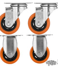 Heavy Duty 3 Inch Caster Wheels Set Of 4 With 2 Swivel And 2 Rigid Ball Bearing Casters built tough, featuring orange wheels and mounting hardware.