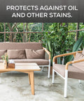 Outdoor patio with brown furniture protected by 1 Gal Stone Plus Gloss Clear Acrylic Sealer For Indoor And Outdoor Use, Satin Finish