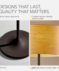Scratch Resistant Matte Black Floor Lamp with Tulip Base and Striped Shade, Scandinavian Inspired Minimalist Design