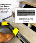Person using Stair Gauge And Layout Tool Pro Grade For Accurate Angles Lengths And Edges Heavy Duty CNC Aluminum Build on staircase