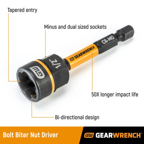 16 Piece Bolt Biter Nut Extractor And Driver Set with labeled bi-directional design and durable torsion zone