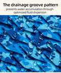 Close-up of drainage grooves on camo EVA boat flooring self adhesive non slip decking mat, showing blue camouflage pattern.