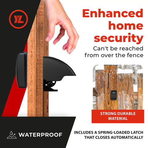 No Fuss Heavy Duty Keyless Gate Lock With Real Two Way Access Fence Latch Straight Up Easy Install For Wood Or Vinyl Home Security Badass Theft Protection Foolproof Two Pack, close-up view on wood fence post.