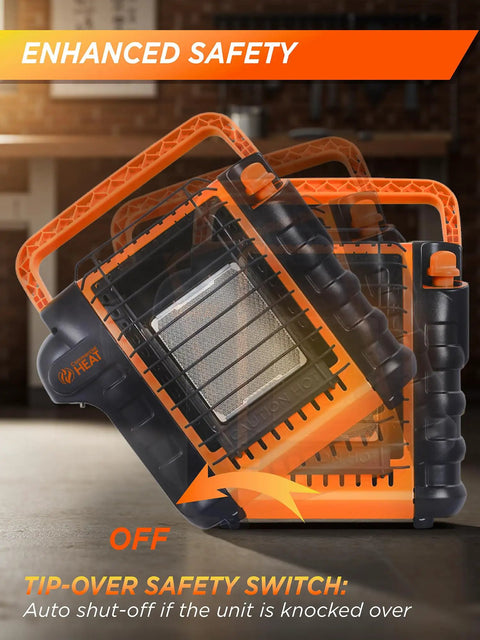 9000 BTU Portable Propane Heater For Outdoor Use That Kicks Heat Up To 300 Sq Ft Two Heat Settings From 4000 To 9000 BTU Swivel Regulator For 1 Pound Propane Tank Patio Camping Outdoor Emergency Heater Orange with safety switch