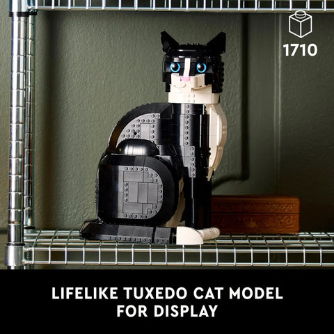 Dope Tuxedo Cat Building Set And Adult Craft Kit For Killer Home Decor Super Slick Display Figure in black and white, 32 cm, on a shelf.