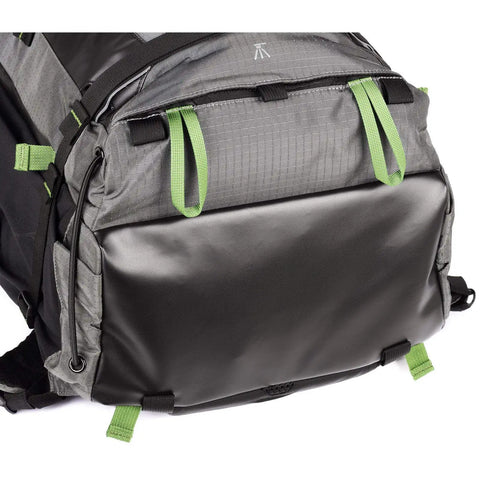 BackLight Elite 45L Camera Daypack For DSLR And Mirrorless Gear, Rugged Grey material, front pocket view.